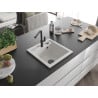 Mexen Vito granite sink 1-bowl with Flora kitchen faucet, white - 6503-20-670401-70-B