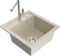 Mexen Vito 1-bowl granite sink with Flora kitchen tap, beige - 6503-69-670401-00