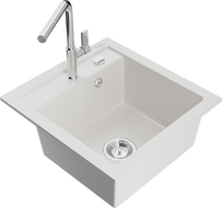Mexen Vito granite kitchen sink 1-bowl with kitchen faucet Flora, white - 6503-20-670401-00