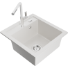 Mexen Vito single-bowl granite sink with Flora kitchen faucet, white - 6503-20-670401-02