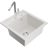 Mexen Vito granite kitchen sink 1-bowl with Flora kitchen faucet, white - 6503-20-670401-06