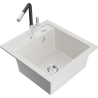 Mexen Vito 1-compartment granite sink with a kitchen mixer tap Flora, White - 6503-20-670401-07