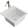 Mexen Vito granite kitchen sink 1-bowl with Flora faucet, white - 6503-20-670401-07