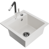 Mexen Vito 1-compartment granite sink with a kitchen mixer tap Flora, White - 6503-20-670401-07-B