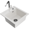 Mexen Vito granite kitchen sink 1-bowl with Flora kitchen faucet, white - 6503-20-670401-07-B