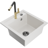 Mexen Vito 1-bowl granite sink with Flora kitchen faucet, white - 6503-20-670401-57-B