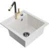 Mexen Vito granite sink 1-bowl with Flora kitchen faucet, white - 6503-20-670401-57-B