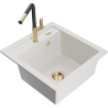 Mexen Vito 1-bowl granite sink with Flora kitchen faucet, white - 6503-20-670401-57-G