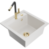 Mexen Vito 1-compartment granite sink with a kitchen mixer tap Flora, White - 6503-20-670401-57-G