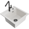 Mexen Vito granite kitchen sink 1-bowl with Flora kitchen faucet, white - 6503-20-670401-70-B