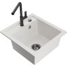 Mexen Vito granite sink 1-bowl with Flora kitchen faucet, white - 6503-20-670401-70-B