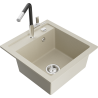 Mexen Vito 1-bowl granite kitchen sink with Flora kitchen tap, beige - 6503-69-670401-07