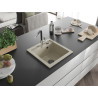 Mexen Vito granite kitchen sink 1-bowl with Flora kitchen faucet, beige - 6503-69-670401-07-B