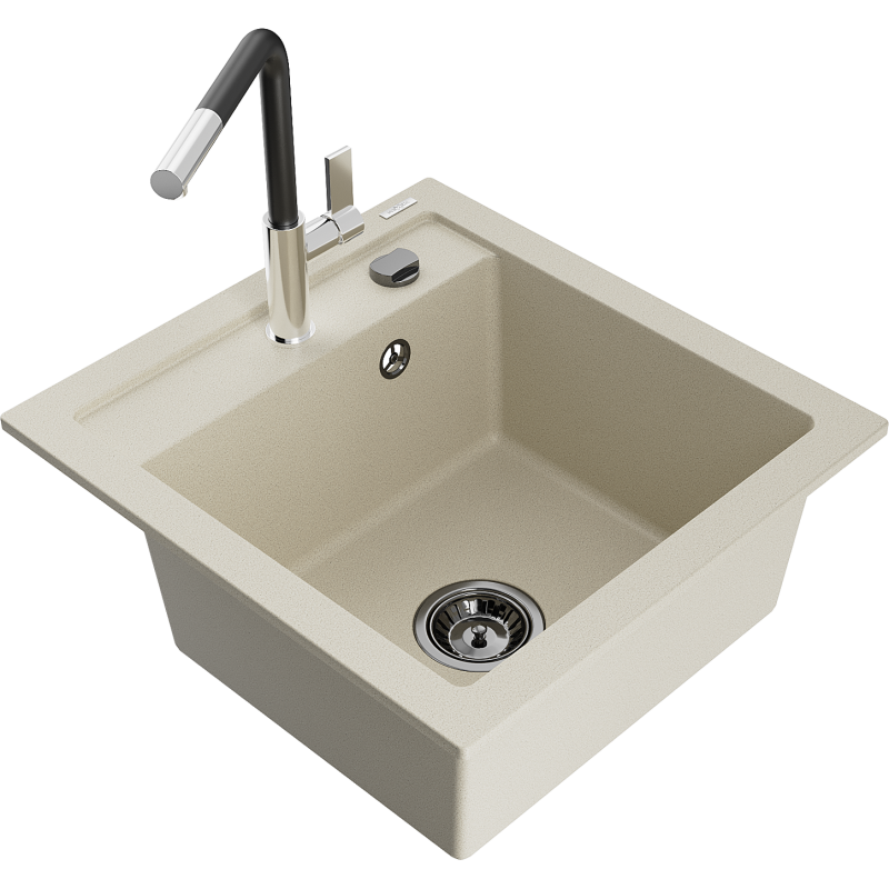 Mexen Vito 1-basin granite kitchen sink with Flora tap, beige - 6503-69-670401-07-B