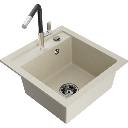 Mexen Vito 1-basin granite kitchen sink with Flora tap, beige - 6503-69-670401-07-B