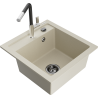 Mexen Vito 1-bowl granite sink with Flora kitchen faucet, beige - 6503-69-670401-07-B