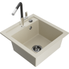 Mexen Vito granite kitchen sink 1-bowl with Flora kitchen faucet, beige - 6503-69-670401-07-B