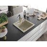Mexen Vito granite sink with 1 bowl and Flora kitchen faucet, beige - 6503-69-670401-57-G