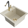Mexen Vito 1-bowl granite kitchen sink with Flora kitchen tap, beige - 6503-69-670401-57-G