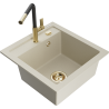 Mexen Vito granite sink with 1 bowl and Flora kitchen faucet, beige - 6503-69-670401-57-G