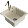 Mexen Vito 1-bowl granite sink with Flora kitchen faucet, beige - 6503-69-670401-57-B