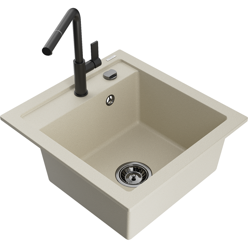 Mexen Vito 1-compartment granite sink with a kitchen mixer tap Flora, Beige - 6503-69-670401-70-B