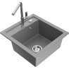 Mexen Vito 1-bowl granite kitchen sink with Flora kitchen tap, grey - 6503-71-670401-00