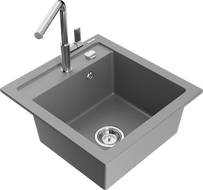 Mexen Vito 1-bowl granite sink with Flora kitchen faucet, gray - 6503-71-670401-00
