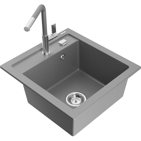 Mexen Vito 1-compartment granite sink with a kitchen mixer tap Flora, Grey - 6503-71-670401-06