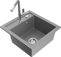Mexen Vito 1-bowl granite kitchen sink with Flora kitchen tap, grey - 6503-71-670401-06