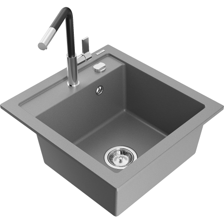 Mexen Vito granite kitchen sink with one bowl and kitchen faucet Flora, gray - 6503-71-670401-07