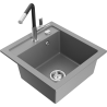 Mexen Vito 1-bowl granite sink with Flora kitchen tap, grey - 6503-71-670401-07