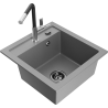 Mexen Vito granite sink with 1 basin and Flora kitchen faucet, gray - 6503-71-670401-07-B