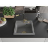 Mexen Vito granite 1-bowl kitchen sink with Flora kitchen faucet, gray - 6503-71-670401-57-G