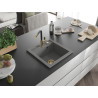 Mexen Vito 1-bowl granite sink with Flora kitchen faucet, gray - 6503-71-670401-57-G