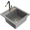 Mexen Vito 1-bowl granite sink with Flora kitchen faucet, gray - 6503-71-670401-57-G