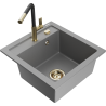 Mexen Vito granite 1-bowl kitchen sink with Flora kitchen faucet, gray - 6503-71-670401-57-G