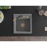 Mexen Vito granite 1-bowl kitchen sink with Flora kitchen faucet, gray - 6503-71-670401-57-G