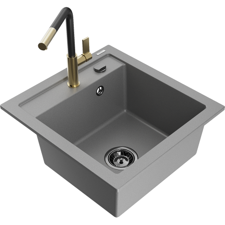 Mexen Vito Granite Single-Bowl Sink with Flora Kitchen Tap, Grey - 6503-71-670401-57-B