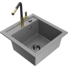 Mexen Vito granite kitchen sink 1-bowl with Flora kitchen faucet, gray - 6503-71-670401-57-B