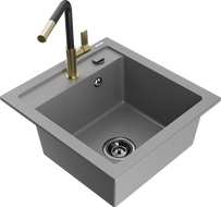 Mexen Vito Granite Single-Bowl Sink with Flora Kitchen Tap, Grey - 6503-71-670401-57-B