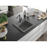 Mexen Vito granite kitchen sink 1-bowl with Flora kitchen faucet, gray - 6503-71-670401-70-B