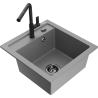 Mexen Vito granite kitchen sink 1-bowl with Flora kitchen faucet, gray - 6503-71-670401-70-B