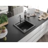 Mexen Vito Granite Kitchen Sink Single-Bowl with Flora Faucet, Black/Silver Metallic - 6503-73-670401-00