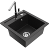 Mexen Vito 1-bowl granite sink with Flora kitchen tap, black/silver metallic - 6503-73-670401-00