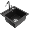 Mexen Vito granite kitchen sink single-bowl with Flora kitchen faucet, black/silver metallic - 6503-73-670401-07