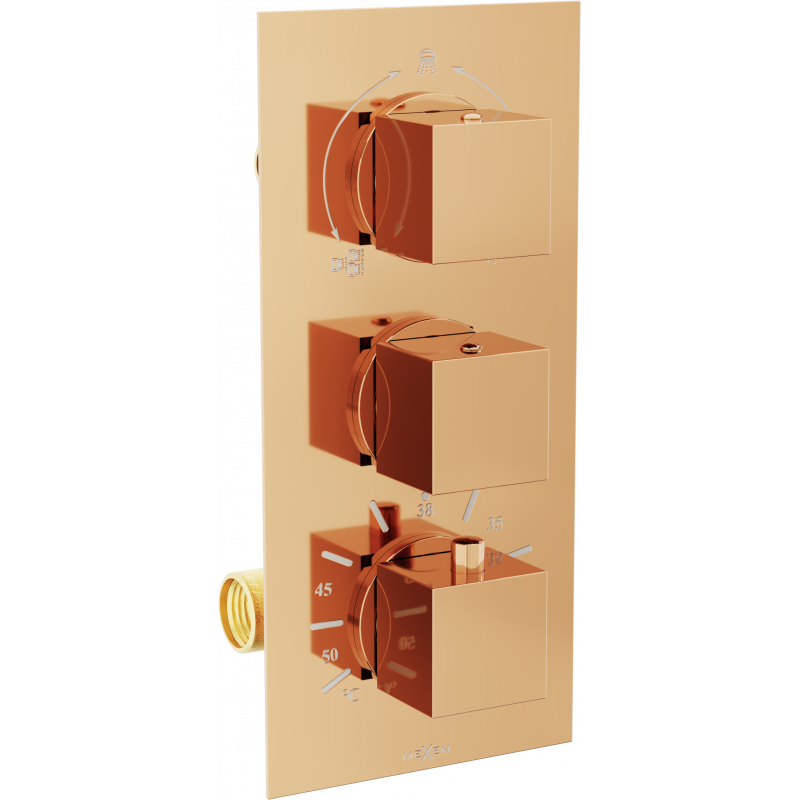 Mexen Cube Thermostatic Bath-Shower Mixer 3-Outlet Rose Gold - 77503-60