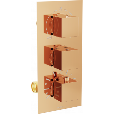 Mexen Cube 3-outlet thermostatic bathtub and shower mixer tap Rose gold - 77503-60