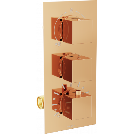 Mexen Cube Thermostatic Bath-Shower Mixer 3-Outlet Rose Gold - 77503-60
