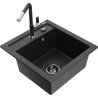Mexen Vito 1-compartment granite sink with a kitchen mixer tap Flora, Black/Silver metallic - 6503-73-670401-07-B